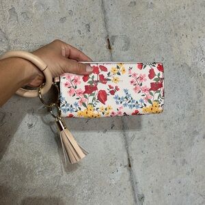 Nanette Lepore multicolor, floral cream, wristlet wallet clutch